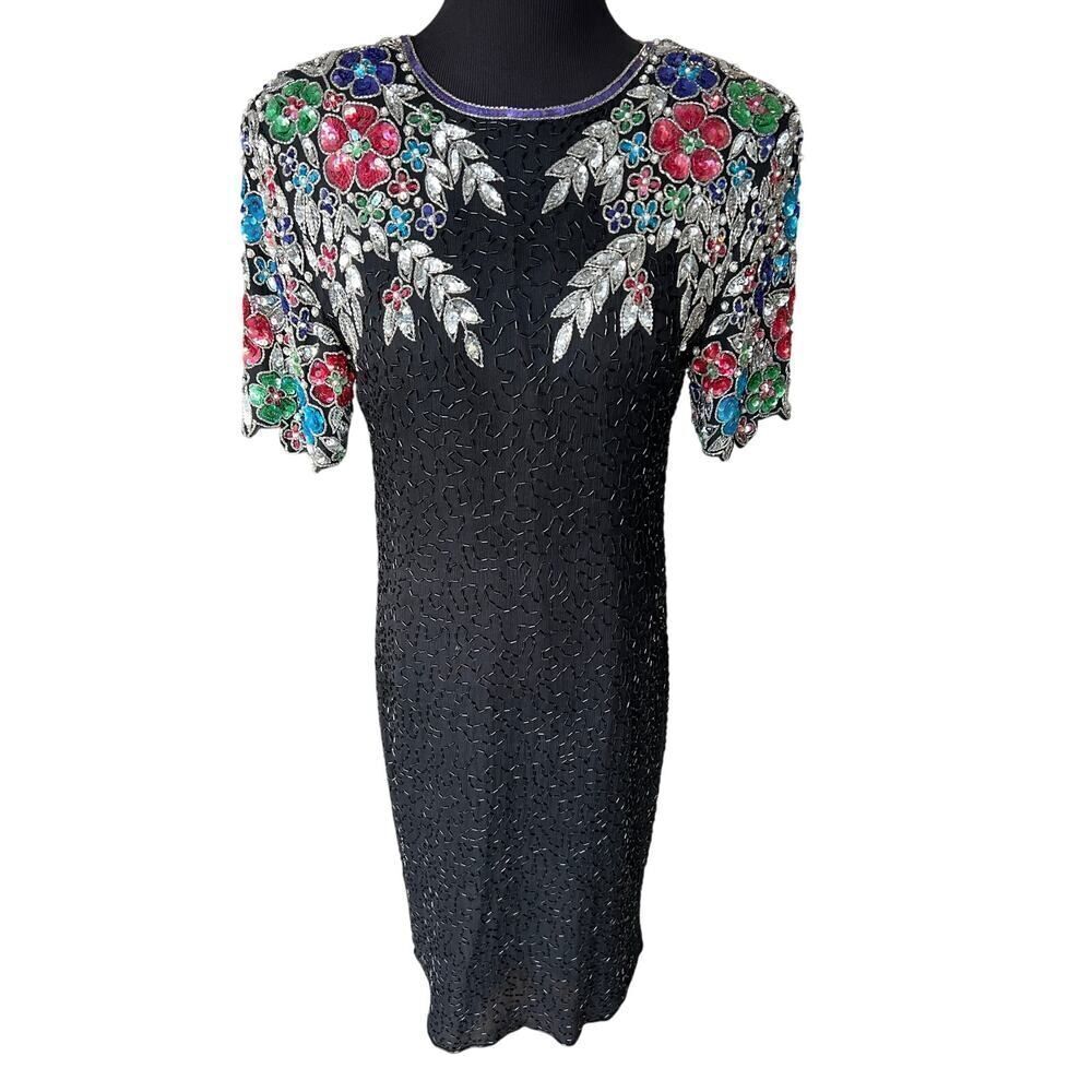 100% Silk Beaded Dress Vintage Stenay size 10